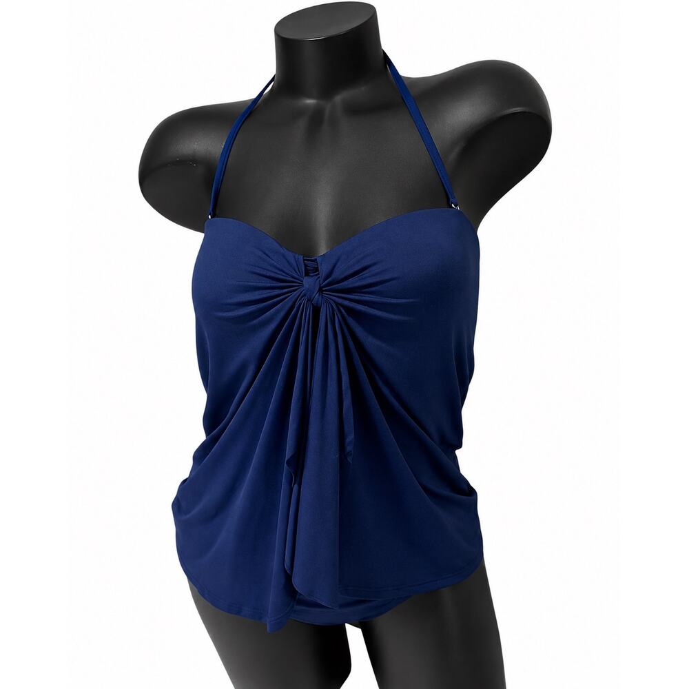 Lauren Ralph Lauren Tankini Top Womens Size 8 Navy Halter Knot Front Resort Swim